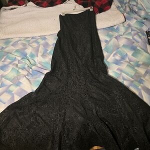 David Meister Strapless Black Floral Lace Dress